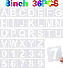 36 Pcs Large Alphabet  Number Stencils 8 Inch Reusable Letters for Painting