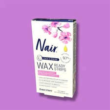 Nair Hair Remover Wax Ready Strips for Face & Bikini 8 Ct ORCHID CHERRY BLOSSOM
