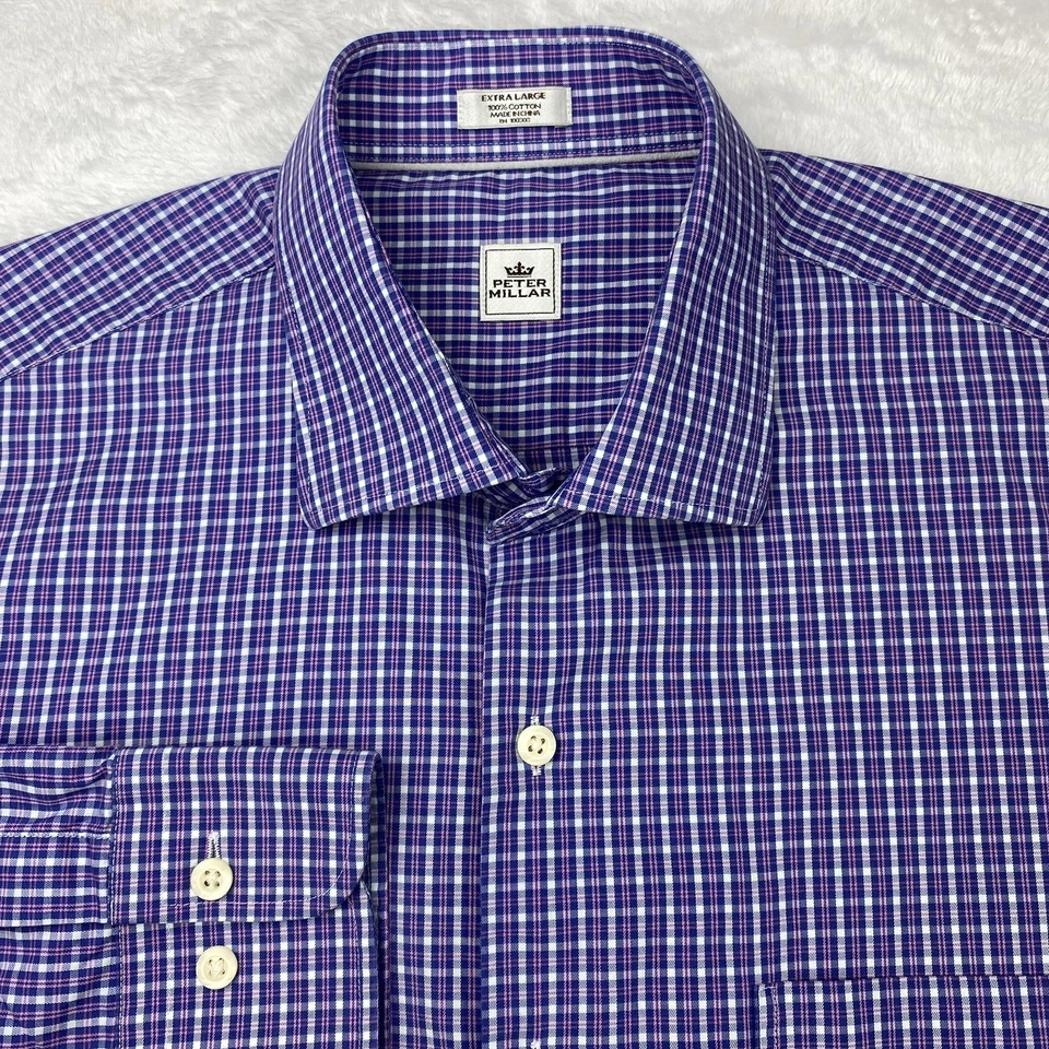 Peter Millar платье рубашка мужская XL фиолетовый/белый чеки длинные рукава - Изображение 2 из 4