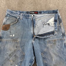 Wrangler Riggs Jeans Mens 38x32 Blue Med Wash Double Knee Straight Leg Workwear