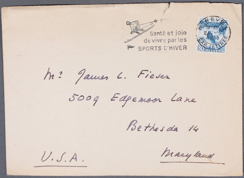 MayfairStamps Switzerland 1948 Geneva to Bethesda MD Cover aaz_89815