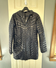 The North Face Quilted Hooded Long Coat Women's S Black Zip Long Sleeve