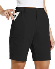 Women'S 10" Hiking Cargo Shorts Stretch Golf Active Long Shorts Quick Dry Outdoo