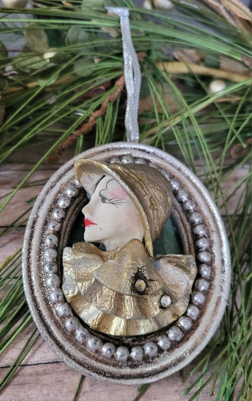 Upcycled Flapper Girl Art Deco Ornament. Christmas,Holiday, 1920s, Facebook Lady
