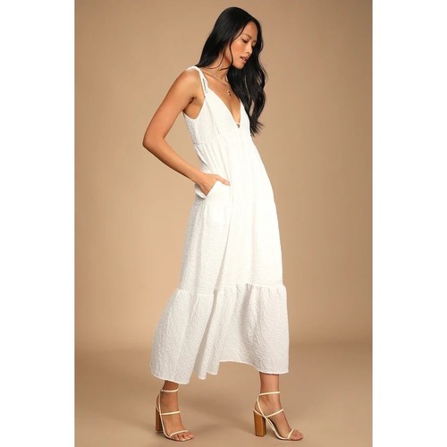 Lulus Womens Dress Sleeveless Spaghetti Strap White Size Small Lined Pockets - Picture 2 of 6