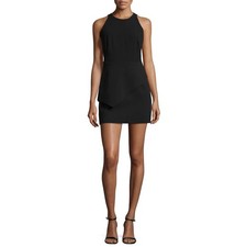 Halston Heritage Tank Dress Asymmetrical Peplum Mini Size 2 Black NWT