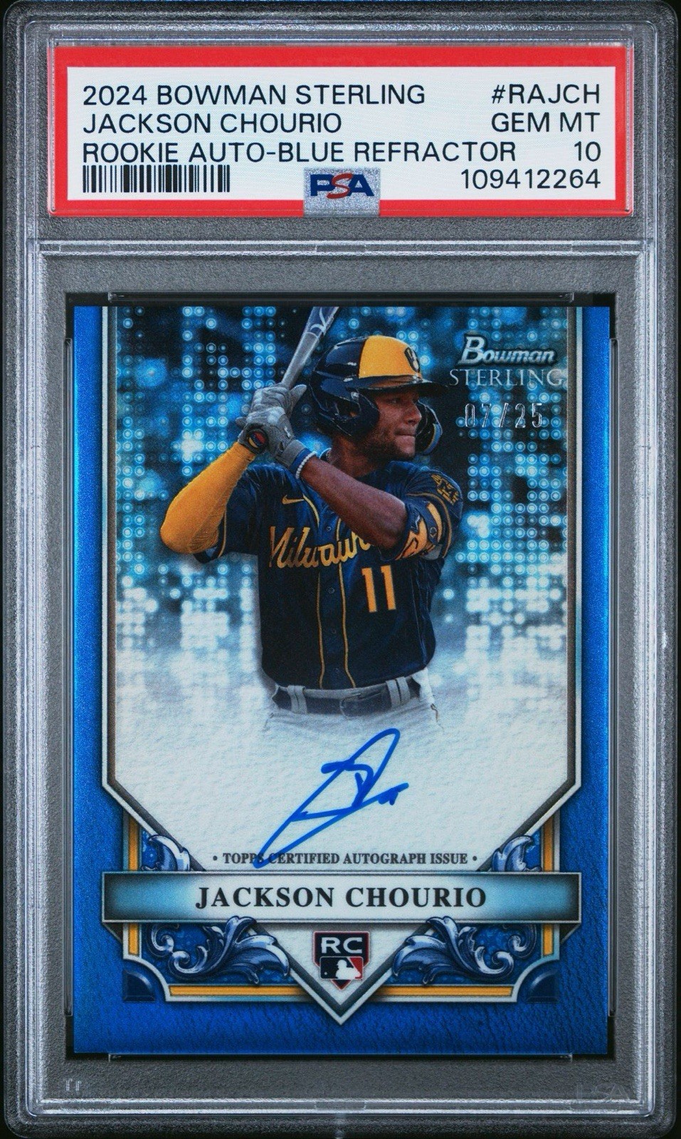 2024 JACKSON CHOURIO Bowman Sterling Rookie AUTO Blue /25 Ref PSA 10 💎