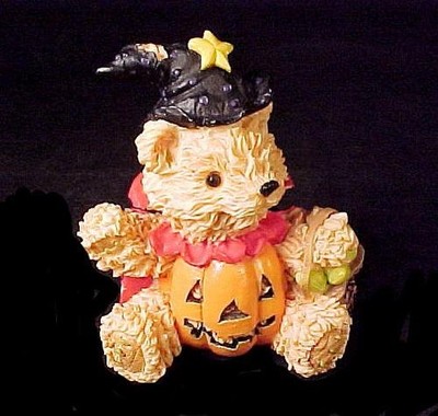 Halloween Figurine Pumpkin Teddy Bear Witch with Trick or Treat Jack-O-Lantern