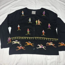Michael Simon Lite Horse Racing Derby Cotton Jersey Cardigan Black Women’s L/XL
