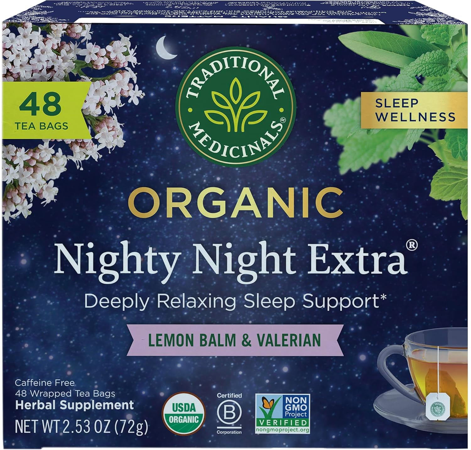 Traditional Medicinals Organic Nighty Night Extra Tea, Valerian Relaxation, 48ct