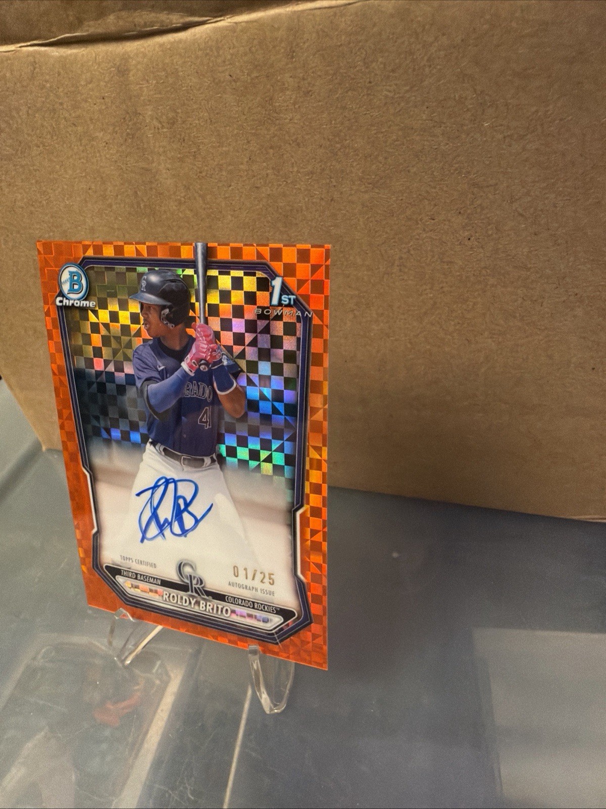 2026 Bowman Chrome Roldy Brito Orange X-fractor 1/25 Bookend Numbered!! view 2