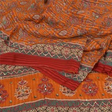 Sanskriti Vintage Sarees Blend Georgette Hand Beaded Craft Fabric Premium Sari