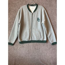 League Baylor University Bears Bomber Jacket Gray Green Full Zip Fleece XL