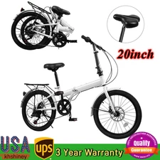 20" Folding Bike 7 Speed Foldable Bicycle City Bike for Teens Adults Disc Brakes