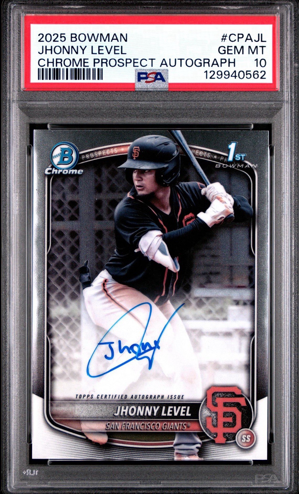 2025 Bowman Jhonny Level 1st Chrome Prospect AUTO PSA 10 GEM