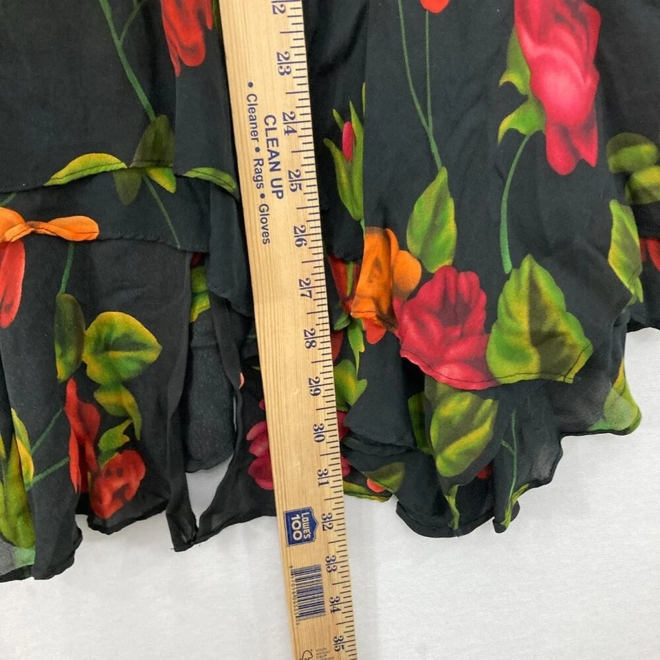 Falda romántica asimétrica vintage Chico's talla XL/3 floral oscura con volantes de seda pura Foto 4 de 4