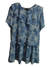 LESLIE FAY SPORTSWEAR BLOUSE SKIRT SET - BLUE FLORAL PATTERN - PETITE