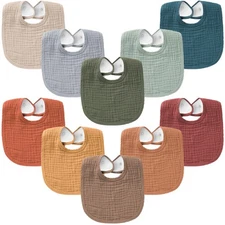 10-Pack Muslin Baby Bibs Soft Cotton Bandana Bibs for Drooling & Teething Uni...