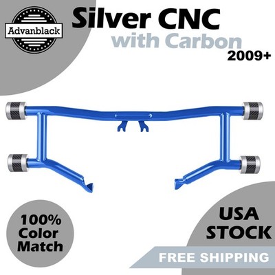 Blue ProTek Front High Way Peg Two Step Crash Bar Silver CNC Carbon For Harley