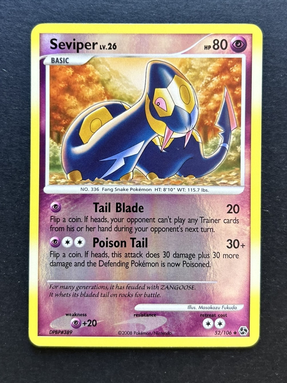 Pokemon Card Seviper Great Encounters Reverse Holo Rare 52/106 NM