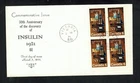 Canada #533, 1971 6¢ Insulin block of 4, Unknown cachet FDC, VF - Victoria BC