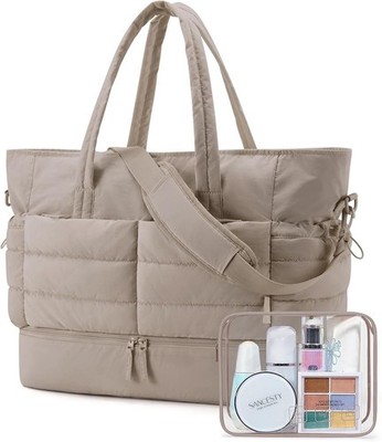 BAGSMART Large Travel Duffel Bag with Shoe Compartment, Puffer Carry-On Gym