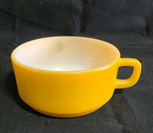 Vintage MCM Anchor Hocking Fire King Soup Cup Mug Yellow 1960's Milk Glass