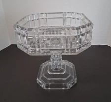 VTG Clear Pressed Glass Octagonal Pedestal Compote Candy Dish MCM  8" Tall EUC