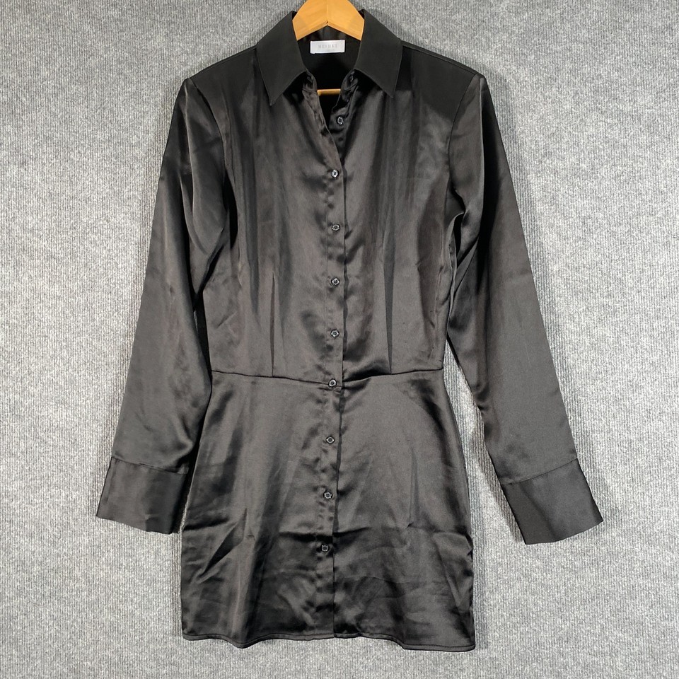 Meshki Dress Womens 2XS Black Mini Shirt Satin Cocktail Party Evening Ladies C5