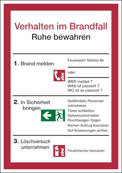 KÖNIG WERBEANLAGEN Aushang, Verhalten im Brandfall- 210x297x1.5 mm Kunststoff lnl