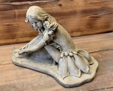STONE GARDEN LARGE RESTING SITTING ANGEL FAIRY PIXIE ON ROCK STATUE ORNAMENT