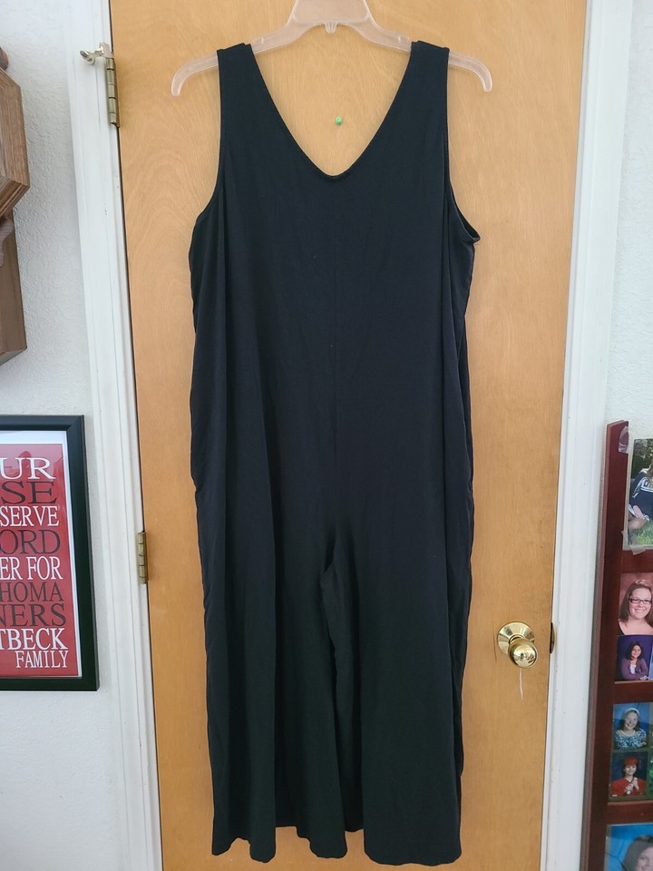 AnyBody Cozy Knit (QVC) Cotton/Modal Black Gaucho Pocket Jumpsuit
