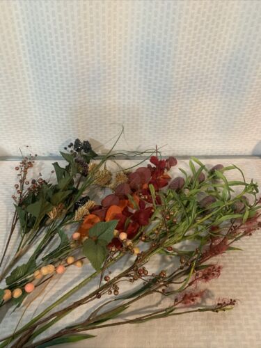 Lot Of 12 Assorted Flower Stems Gold Black Orange Purple Red Burgundy Peach - Picture 1 of 9