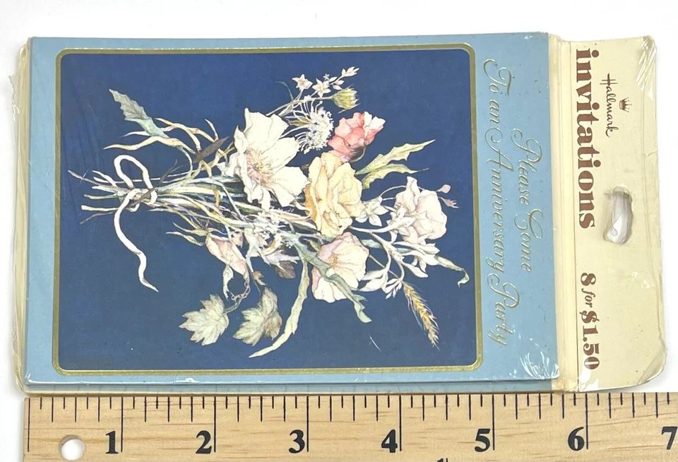 De colección 1980 8pk SELLO Aniversario Fiesta INVITACIONES Ramo Flor Azul Nuevo en Paquete NUEVO Foto 4 de 4