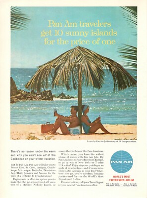 Pan-Am American Airways 1967 Original Vintage Advertisement Get 10 Sunny Island