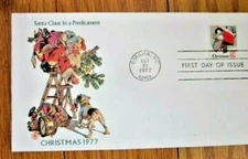 CHRISTMAS SANTA CLAUS DOG UP TREE SPECIAL 1977 FLEETWOOD CACHET FDC UNADDR