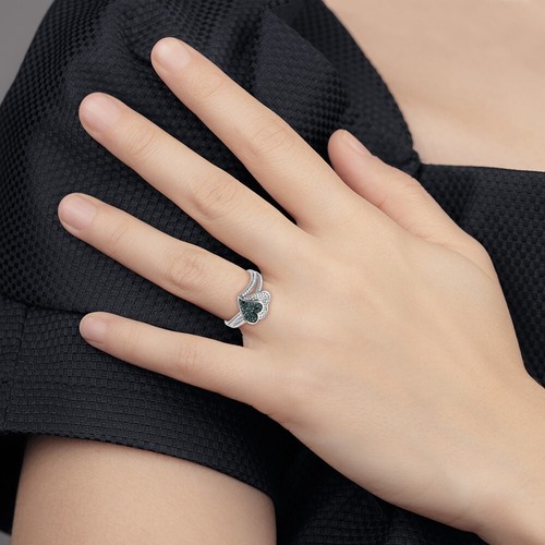 Sterling Silver Blue and White Diamond Hearts Ring Size 7 for Women 3.15gm - Picture 7 of 7