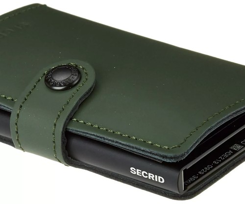 SECRID - Herren Mini Matte Leder Geldbörse mit RFID Kartenschutz GRÜN-SCHWARZ - Bild 3 von 5