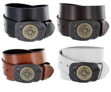 Sailor Compass Buckle Genuine Full Grain Leather Belt 1-1/2"(38mm) wide