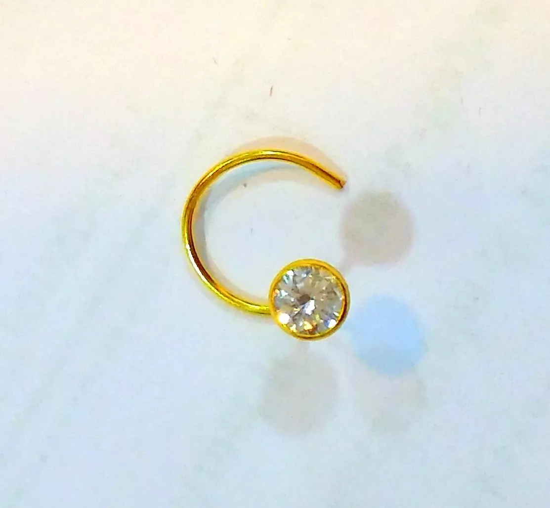 0.4 CM Gold Nose Pin Stud Ring White Stone Simple Jewel
