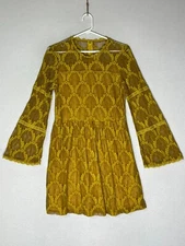 Xhilaration Mustard Yellow Lace Drop Waist Mini Dress Bell Sleeves Womens Size M