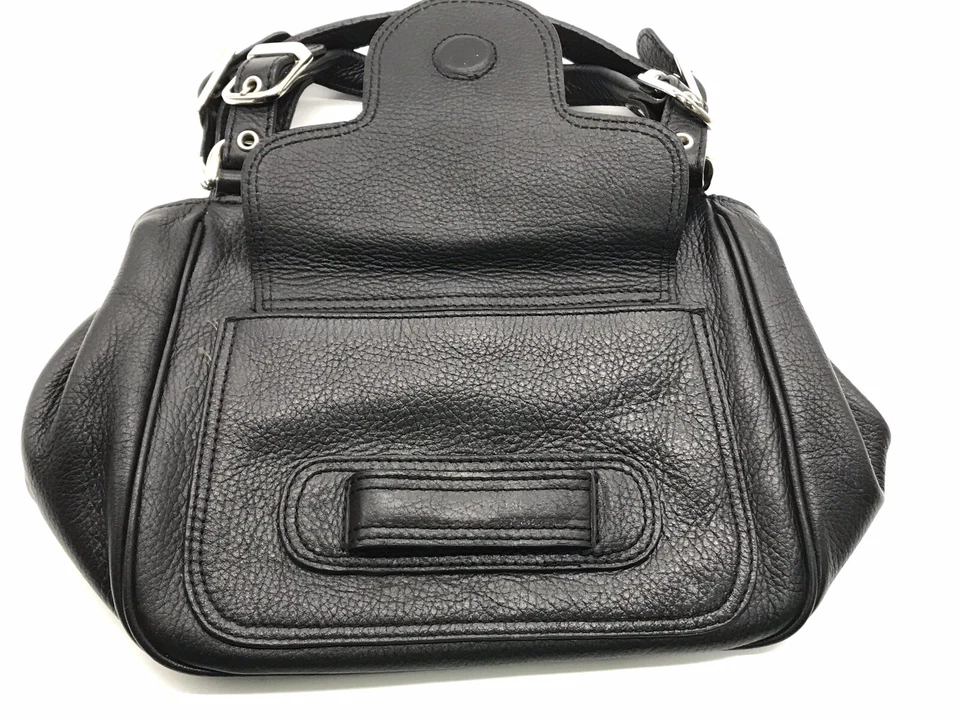 Maxximum Purse Handbag Black Pebbled Leather Double Handles - Image 3 of 4