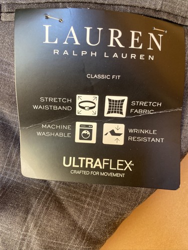 Pantalones Ralph Lauren Calce Clásico Plisados Frontal a Cuadros UltraFlex Grises 40X29 0051 - Imagen 3 de 11