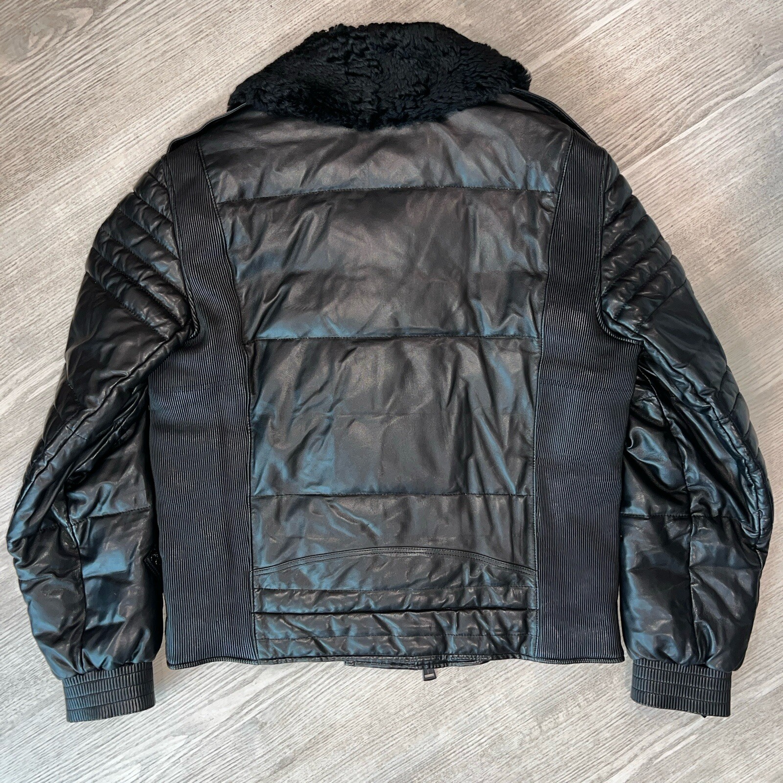 Ralph Lauren Black Label Moto Lambskin Leather Shearling Down Bomber Jacket L image 4
