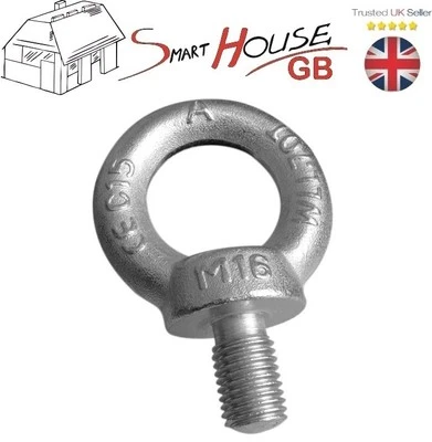 SMART HOUSE GB M6 M8 M10 M12 M16 M20 GALVANISED LIFTING EYE BOLT NUT GALVANIC ZINC MALE METRIC