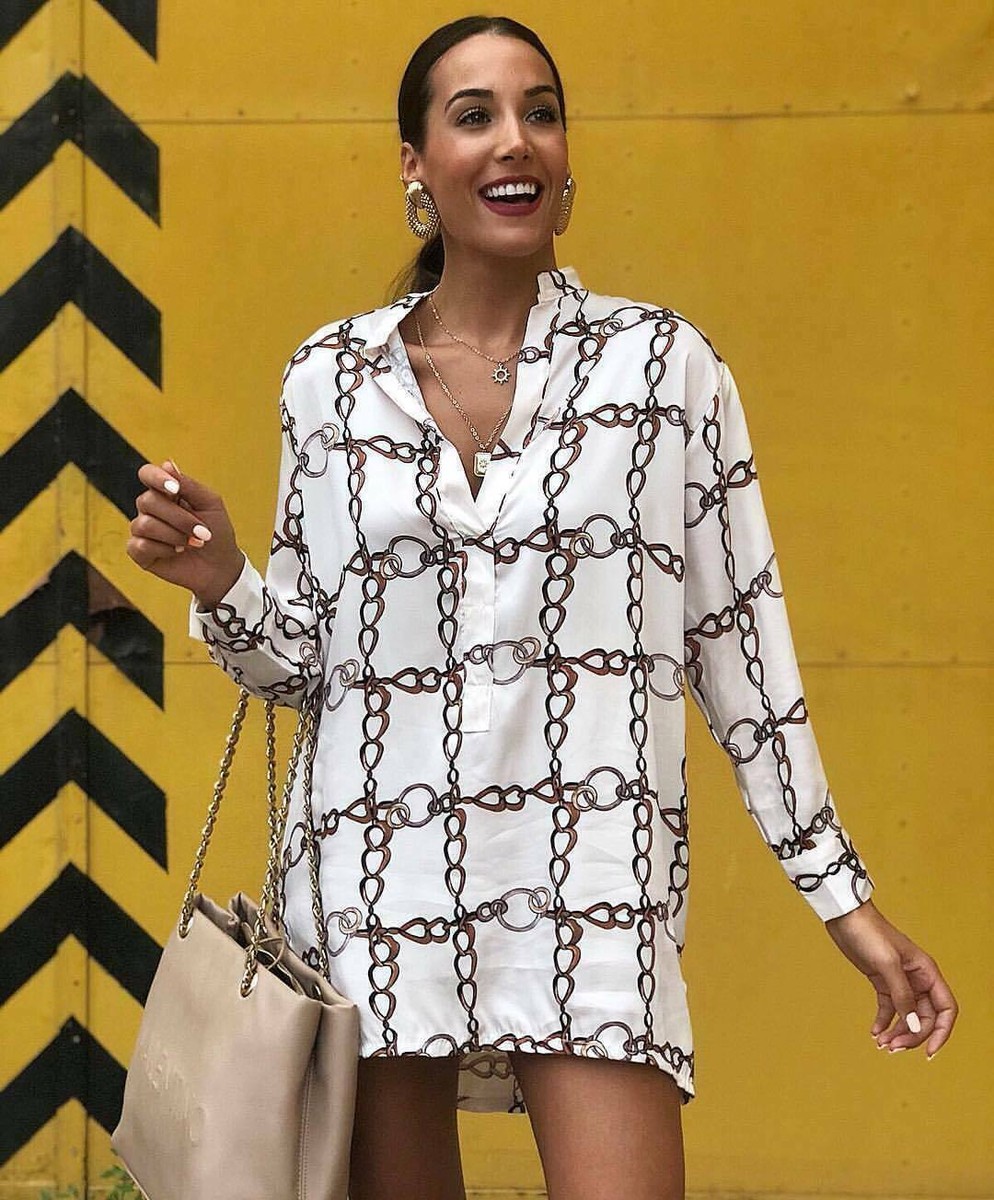ZARA AW18 CHAIN PRINT TUNIC SHIRT BLOUSE ECRU 7865/724