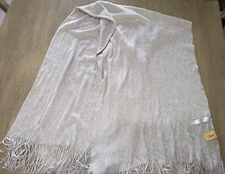 womens LONG SOLID GRAY SCARF by MOTTO fringe trim SHOULDER WRAP SHAWL