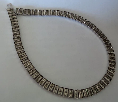 Art Deco Sterling Silver Rhinestone Necklace 15" Long Vintage Jewelry