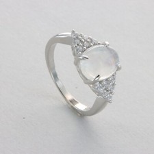 Oval Rainbow MOONSTONE Ring with CZs Multiple Sizes - 925 STERLING SILVER 129e