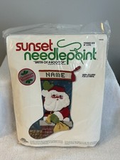 Sunset Stocking Kit Needlepoint Christmas Santa on a Rooftop Vtg 1978 18" SEALED